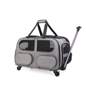 Large Capacity Rolling Pet Carrier with Removable Divider