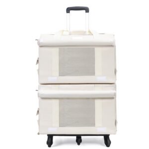 2-Tier Breathable Pet Trolley Carrier with Wheels and Telescopic Handle